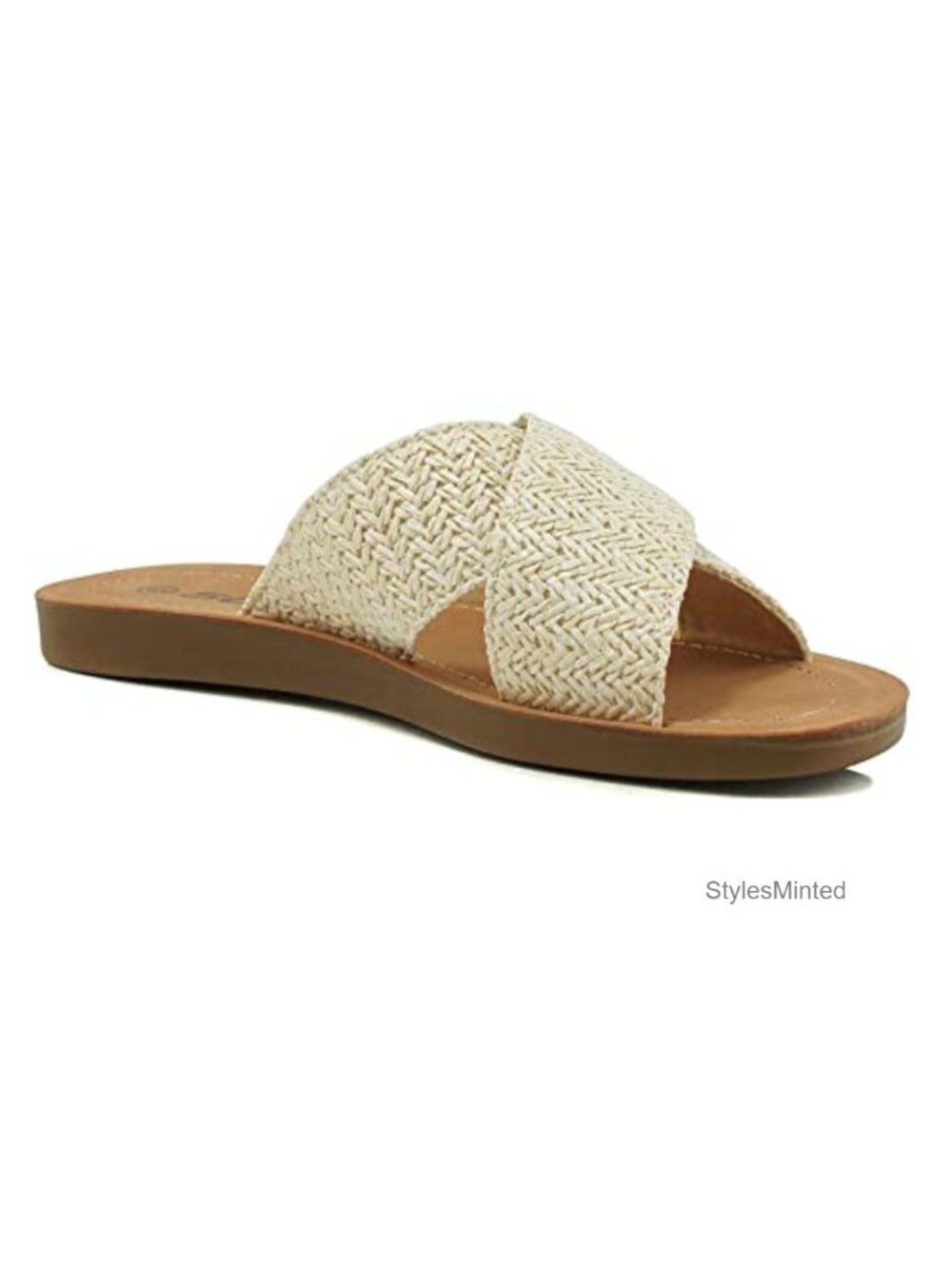 Soda Womens Casual Slip On Raffia Sandals Open Toe Flat